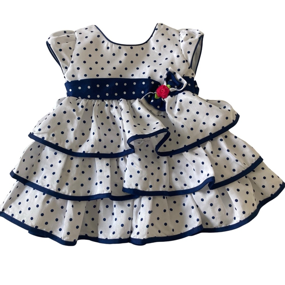 Jona Michelle Navy Polka Dots on White Girls Dress Size 12M